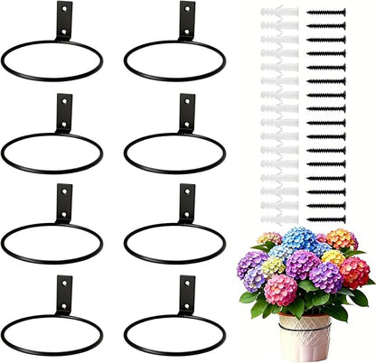 8 Pack 5 Inch Wall Mounted Plant Holder, Heavy Duty Flower Pot Holder Ring, Rust Resistant Wall Plant Holder for Indoor and Outdoor Flower Pots, Garden, Fence Balcony, Home (Black)