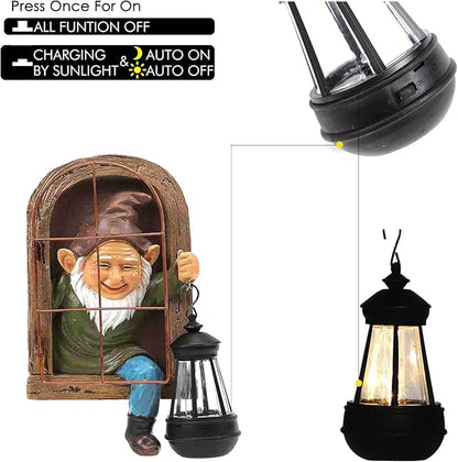 Gnomes Statue with Solar Lights Christmas Decorations Whimsical Fairy Garden-Elf Outdoor Tree Hugger Garden Statues- Tree Face Sculpture, Yard Art for Patio,Fence,Lawn,Wall Gnomes Ornament