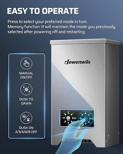DEWENWILS 600W Low Voltage Landscape Transformer with 2-Zone, Landscape Lighting Transformer with Photocell Sensor & Countdown Timer, 120V AC to 12V/15 AC, Stainless Steel for Outdoor Light, LED Light