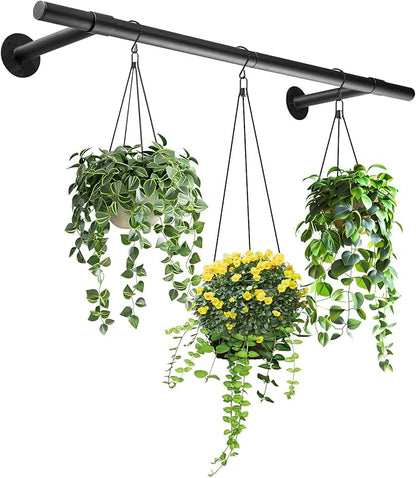 Hanging Planters Rod – Plant Hanger Indoor for Window Ceiling, Hanging Plant Shelf for Wall Planter House Plants, Plant Shelves Metal Holder Bar 31.5In Black (Pots, plants, chains not included)