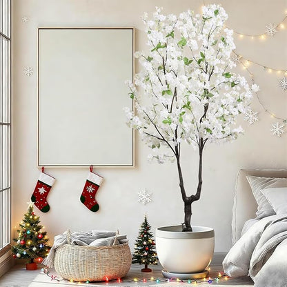 Faux Cherry Blossom Tree Artificial White Flowering Trees Fake Cherry Blossom Decorative Tree 6FT Indoor for Christmas New Year Home Decor