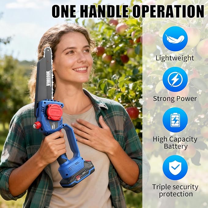 Mini Chainsaw 8 inch Cordless - Upgraded Handheld Electric Chainsaw with 2 Pack Batteries and Charger, Electric Power Chain Saw with Oiler, Garden Tools for Tree Trimming Wood Cutting
