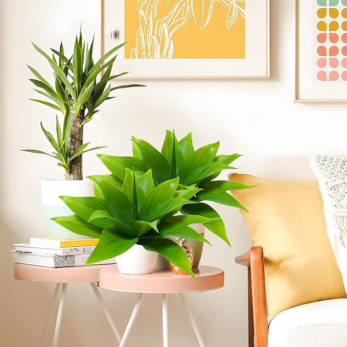 Agusbagli 2pcs Succulents Plants Artificial Aloe Plant, 14in Large Real Touch Succulents Unpotted Faux Agave Greenery Plants for DIY Home Wedding Garden Office Outdoor Decoration