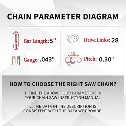 E & S 3 Pack 5 Inch Chainsaw Chain 0.30" Pitch .043" Gauge 28 Drive Links Semi-Chisel Chain Saw Chains for Husqvarna, Poulan, Craftsman, Greenworks and More Chainsaw Brands