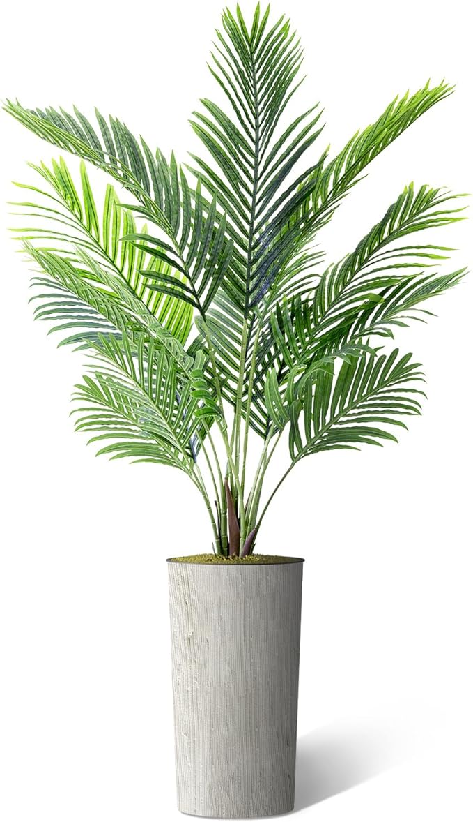 Artificial Tree in Modern Swirl Pattern Planter, Fake Areca Tropical Palm Silk Tree for Indoor and Outdoor Home Decoration - 66" Overall Tall (Plant Pot Plus Tree)
