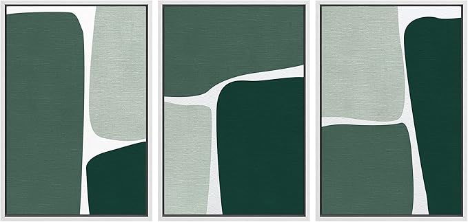 Ashbrook Framed Wall Art Print Set Geometric Green Color Block Collage Abstract Shapes Illustrations Modern Art Boho Scenic Colorful for Living Room, Bedroom, Office - 16"x24"x3 White