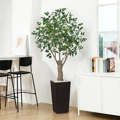 Ficus Artificial Trees Indoor Outdoor, 6ft Tall Fake Plants, Fake Ficus Silk Tree for Home Office Garden Patio Outdoor Modern Decor, 1 Pack