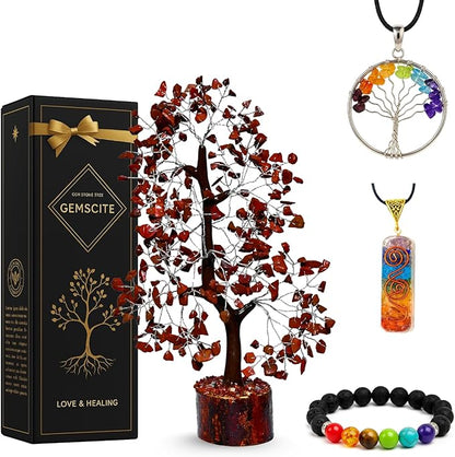 Red Jasper Crystal Tree with Silver Wire – Handmade Gemstone Bonsai for Home & Office Décor, Feng Shui Vastu Tree