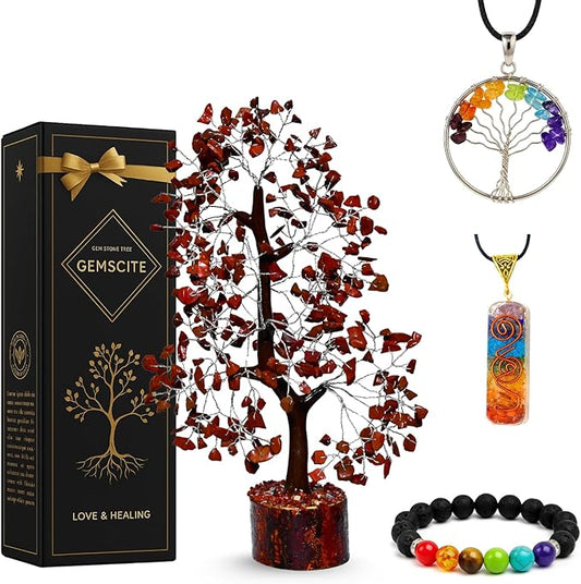 Red Jasper Crystal Tree with Silver Wire – Handmade Gemstone Bonsai for Home & Office Décor, Feng Shui Vastu Tree