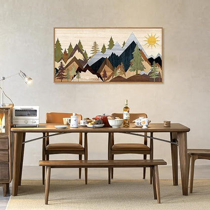 Mountain Pine Tree Framed Canvas Wall Art Set, Nature Wilderness Illustration Wall Decor, Woodcut Forest Wall Painting, Mid Century Modern Art Print for Living Room Bedroom Office 20"x40"