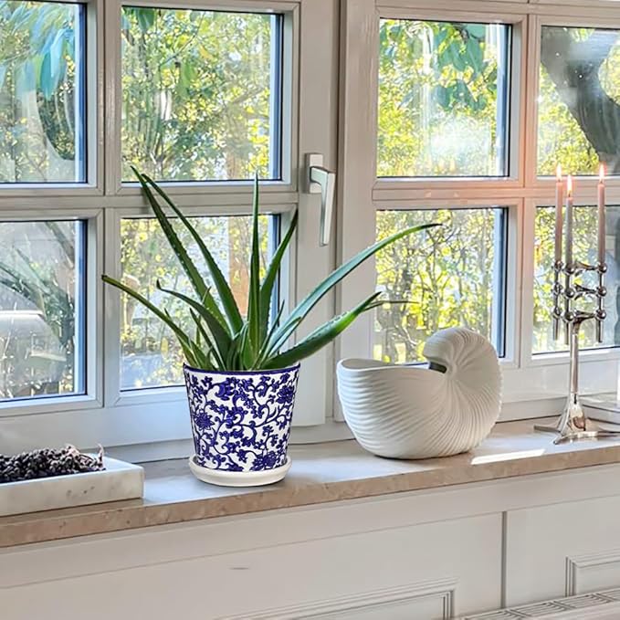 Hollyone 2PCS Blue and White Vase Flower Pot Porcelain Pots Vases Chinoiserie Vase Classic Ceramic Chinese Floral Pot Vases for Bedroom Living Room Console Table Accent Shelf Tabletop Home Decor