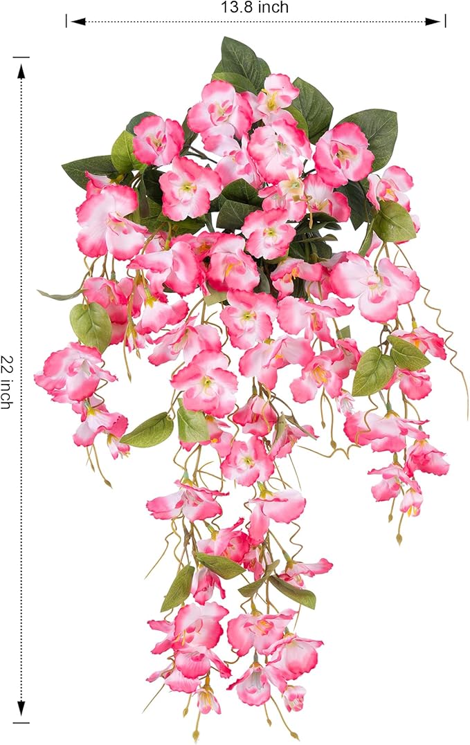 Fake Hibiscus Artificial Hanging Flowers Plants for Outdoors Spring Decoration, 4pcs Silk Hibiscus Vines Realistic UV Resistant Pink Faux Flowers for Outside Planter Porch Patio Yard Wedding Party Urn