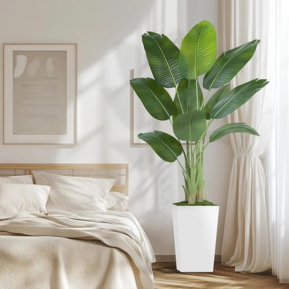 Lifelike Bird of Paradise Artificial Plant 6ft Faux Banana Leaf Tree with White Tall Planter for Home Decor - Perfect Indoor Silk Floor Plant for Living Room, Office, and Bedroom Ambiance Enhancement