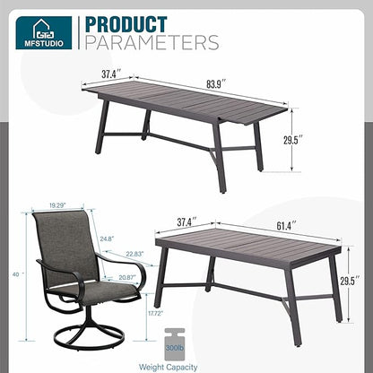 MFSTUDIO Patio Dining Set for 6, Expandable Patio Table and Chairs Set, 7 Piece Outdoor Dining Set for Deck/Backyard/Poolside/Garden