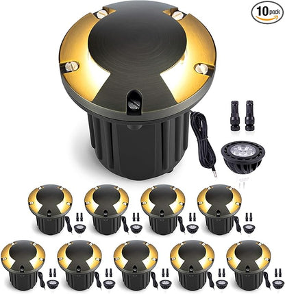 Gardenreet LED Well Lights Low Voltage - Brass In-Ground Weatherproof Ip65 12V Lighting, Electric Light, Antique Bronze for Yard Walkway Garden with 5000K Daylight White MR16 Bulb