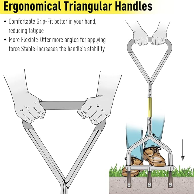 Jardineer Lawn Aerator Coring Tool, Manual Hollow Tine Aerator with 5-Inch Deep Hollow Tines and Triangular Handle for Stability, Grass Aerators for Soil Aeration, Lawn & Garden Care