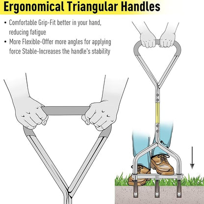 Jardineer Lawn Aerator Coring Tool, Manual Hollow Tine Aerator with 5-Inch Deep Hollow Tines and Triangular Handle for Stability, Grass Aerators for Soil Aeration, Lawn & Garden Care