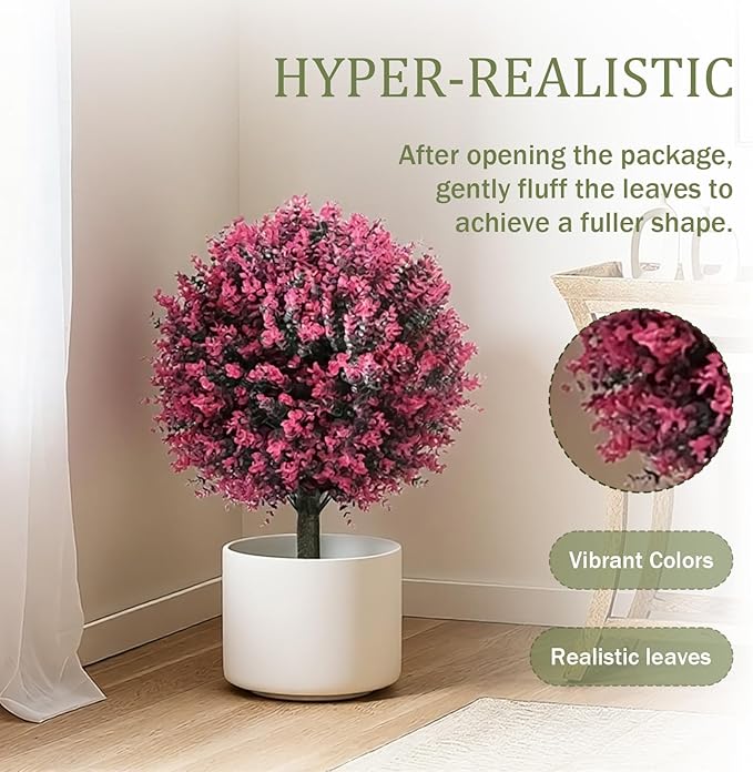 23 Inch Artificial Eucalyptus Topiary Balls Tree, UV Resistant Faux Boxwood Trees with Ground Spike, Perfect for Indoor & Outdoor Garden, Porch, Front Door, and Home Décor, Set of 2