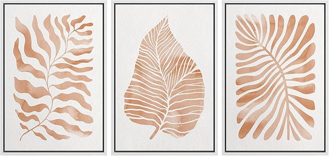 Ashbrook Framed Canvas Print Wall Art Set Orange Tropical Plant Silhouettes Nature Wilderness Illustrations Modern Art Rustic Chic Colorful for Living Room, Bedroom, Office - 16"x24"x3 White