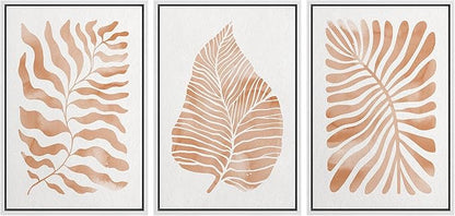 Ashbrook Framed Canvas Print Wall Art Set Orange Tropical Plant Silhouettes Nature Wilderness Illustrations Modern Art Rustic Chic Colorful for Living Room, Bedroom, Office - 16"x24"x3 White