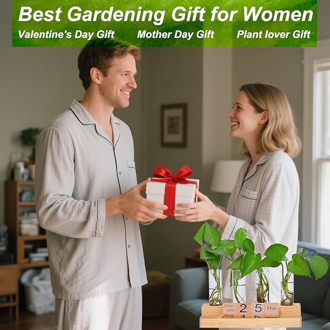 Plant Propagation Station with Block Calendar for Desk, Double-Layer Stand Design, More Stable Placement, Perfect Gardening Gifts for Plant Lovers Women (Light Wood Color)