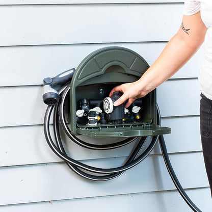 Vego Garden Hose Hanger Hangout with 115 ft of 5/8" Capacity And Enclosed Storage Compartment (Seaweed Green)