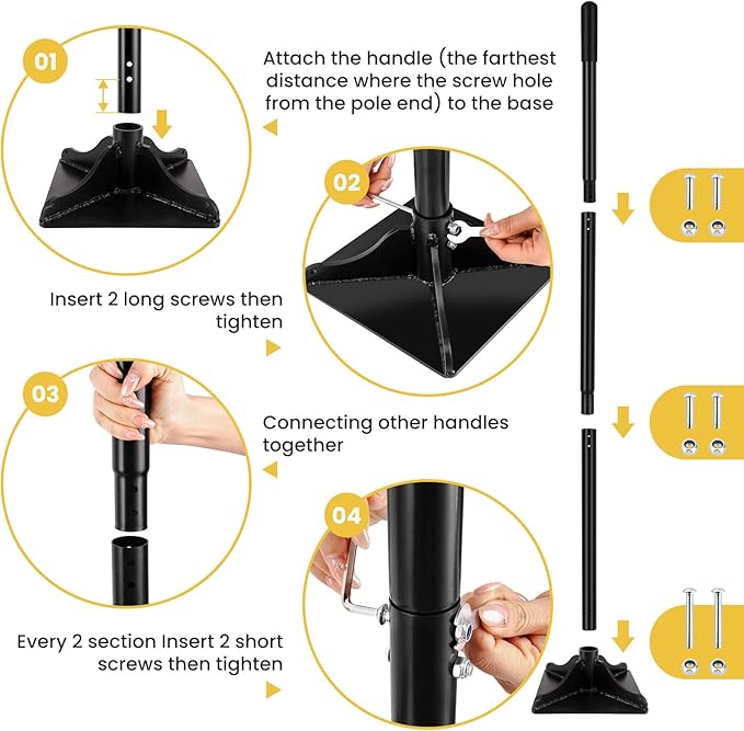 Ground Tamper Tool, 8"X8" Steel Tamper, Heavy Duty Hand Soil Tamper Tool with 48 Inch Handle for Leveling Soil, Installing Paving Stones, Gravel, Asphalt, Sand, and Repairing Pavement