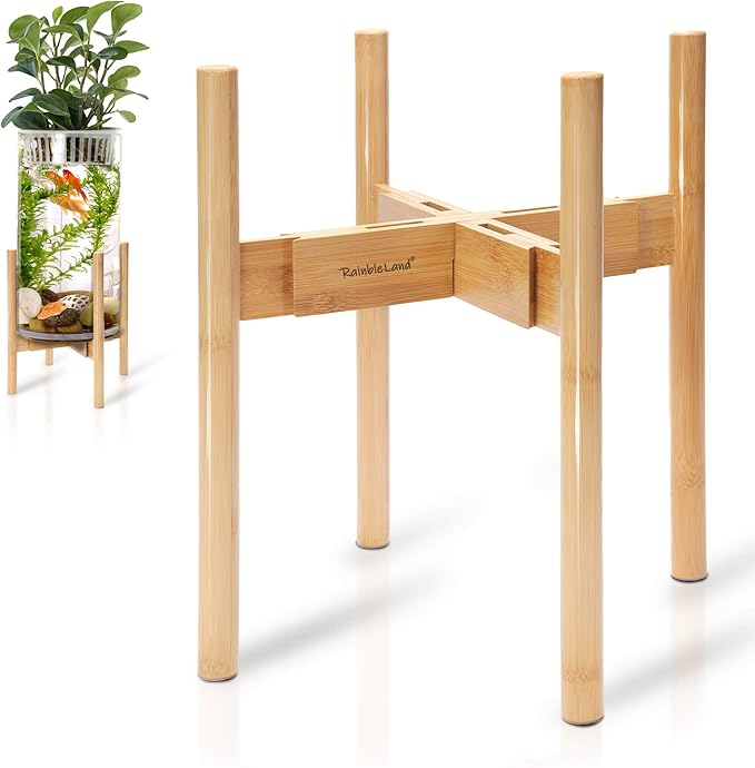 Indoor Plant Stand, Adjustable Wooden Tall Plant Stand, Indoor Planter Holder, Mid Century Modern Planter Outdoor Bamboo Holder, Fits 8 9 10 11 12 in Wide Basket, Expandable Pedestal Only