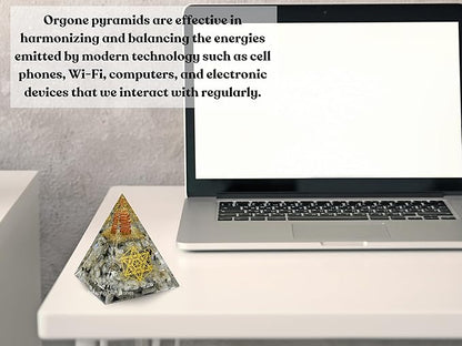 Amazing Gemstone Organite Orgone Pyramid Extra Large 105 MM - Metatron Cube Orgone Energy Pyramid with Rainbow Moonstone Crystals and Healing Stone - Orgonite Pyramids Crystals and Positive Energy