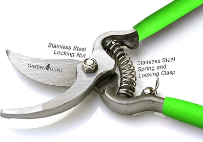 Garden Guru Classic Bypass Pruning Shears Clippers – Heavy Duty Forged Steel Garden Pruners – Safety Lock – Non Slip Comfort Grips – Cuts up to 1” – Professional Bypass Pruners for Gardening (4 Pack)
