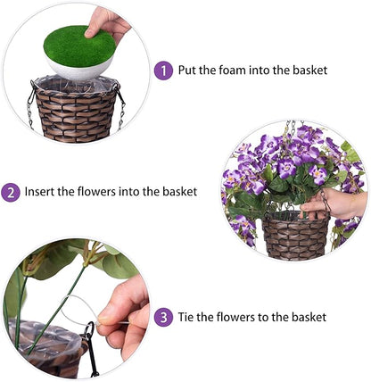 Artificial Fake Hanging Hibiscus Flowers Plants Baskets for Outdoor Decoration, Faux Silk Hibiscus Long Vines in Planter UV Resistant Realistic Flowers for Outside Porch Patio Home Decor, Darkpurple