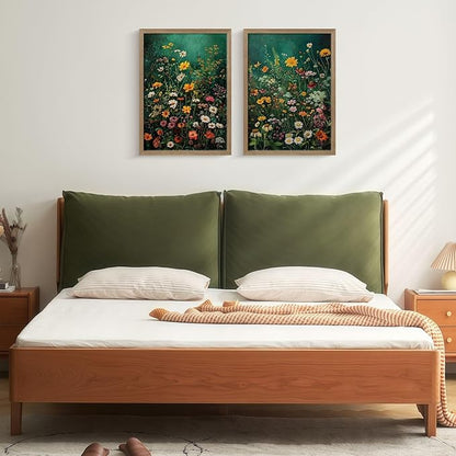 Framed Vintage Canvas Wall Art Vivid Garden Botanical Style Poster Picture Countryside Painting Nature Scenery Modern Home Print Living Room Gallery Office Ready to Hang 12x16 Inch x2