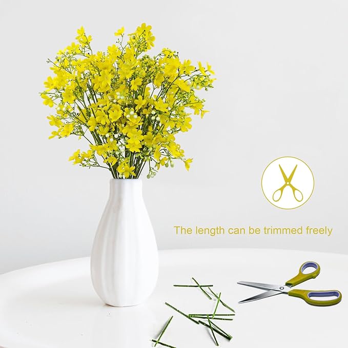10 PCS Silk Flowers with Long Stems Artificial Flower for Tall Vase Outdoors Fake Babys Breath Bouquet Faux Floral Wedding Party Decoration Home Indoor Table Centerpiece Decor (Yellow)