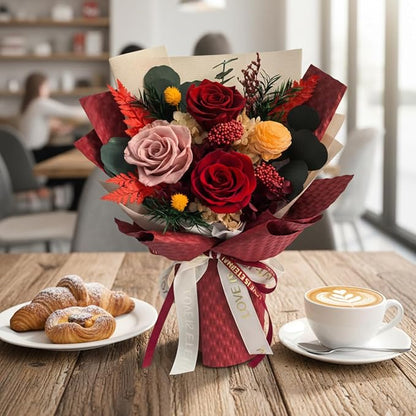 Vaanshie Premium Preserved Flower Bouquet Ideal for Mother's Day Gifting (Waffle Red)