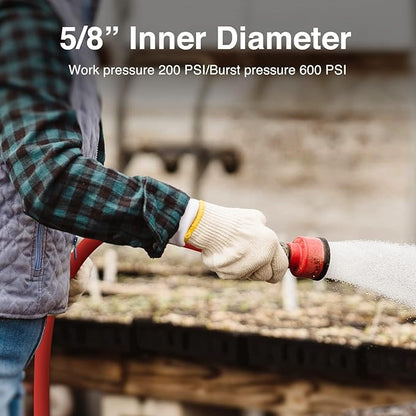 SPECILITE 5/8" Hot/Cold Garden Water Hose 75 ft, -50℉-190℉,Flexible & Lightweight With 3/4" Brass Fittings for Yard, Outdoor, Farm, Red