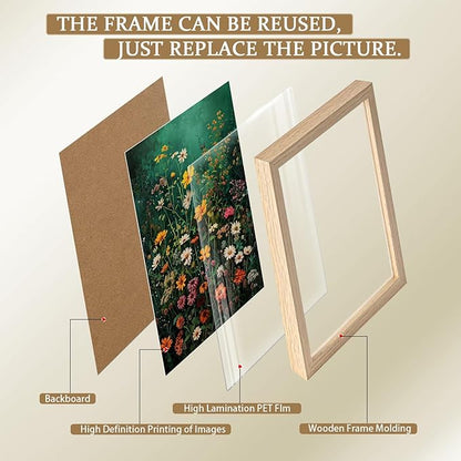 Framed Vintage Canvas Wall Art Vivid Garden Botanical Style Poster Picture Countryside Painting Nature Scenery Modern Home Print Living Room Gallery Office Ready to Hang 12x16 Inch x2