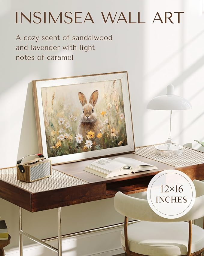 InSimSea Framed Canvas Wall Art Funny Easter Bunny Prints Wall Decor Cute Rabbit in Wildflowers Aesthetic Room Décor Floral Spring Artwork for Kids Room, Living Room, Bedroom or Festive Spaces 12x16In