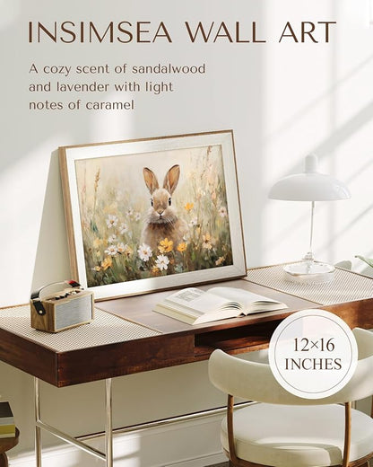 InSimSea Framed Canvas Wall Art Funny Easter Bunny Prints Wall Decor Cute Rabbit in Wildflowers Aesthetic Room Décor Floral Spring Artwork for Kids Room, Living Room, Bedroom or Festive Spaces 12x16In