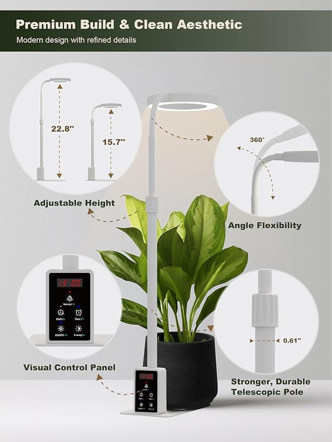 Professional LED Full Spectrum Grow Light for Indoor Plants, Hydroponic Growing System C038 (White, 8W)