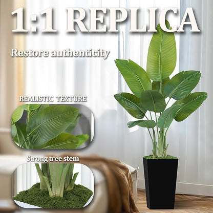 Lifelike Bird of Paradise Artificial Plant 5ft Faux Banana Leaf Tree with Black Tall Planter for Home Decor - Perfect Indoor Silk Floor Plant for Living Room, Office, and Bedroom Ambiance Enhancement