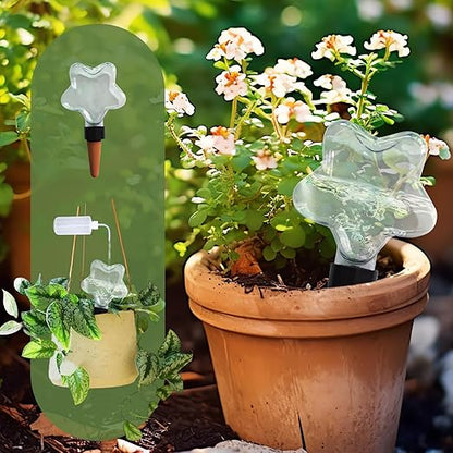 Star2-shaped Self Plant Watering Globes-4 Top Fill Automatic Planter Watering Insert with Slow Release-Watering drip Irrigation Device for Indoor and Outdoor Plants.