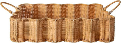 Scalloped Rattan Tray Basket,17"*12"*4" Super Hard Rectangle Hand Woven Wicker Serving Tray with Handles, Seagrass Decoratve Tray for Coffee Table (Rattan-Cream Color-17 * 12 * 4")