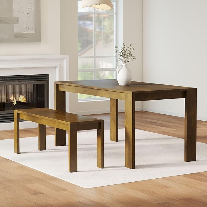 LukeAlon Solid Wood Dining Bench, 47.25" Brown Farmhouse Entryway Bench, Narrow Rustic Long Bench for Hallway Kitchen Dining Room Bedroom Living Room