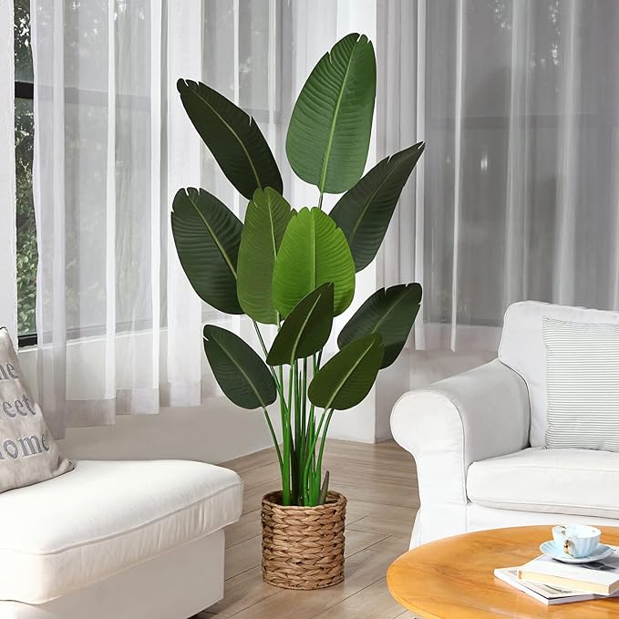 Fopamtri Artificial Bird of Paradise Plant Fake Tropical Palm Tree for Indoor Outdoor, Perfect Faux Plants for Home Garden Office Store Decoration, 5 Feet-2 Pack