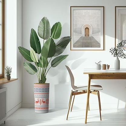 Artificial Tree in Contemporary Snowflake Pattern Planter, Fake Bird of Paradise Silk Tree for Indoor and Outdoor Home Decoration - 67" Overall Tall (Plant Pot Plus Tree)