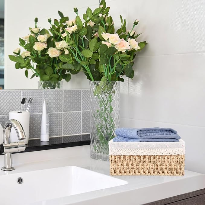 3pcs Woven Rattan Storage Basket for Desktop Organization Break-resistant Containers with Chic Beige Design for Home and Office Sundries Storage