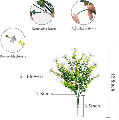 Faux Flowers for Outdoor Planters, Artificial Flowers for Outdoors, 12 Bundles Outdoor Flowers Uv Resistant, Artificial Flowers for Decoration, White Silk Faux Spring Flowers for Outside