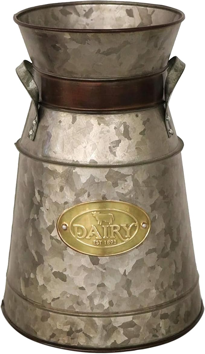 Headwind Countryside Collection - Vintage Dairy Planter – 12 Inch Aged Mocha Galvanized Decor Metal Milk Can Vintage Country Style Farmhouse Vases Flower Holder by Robert Allen