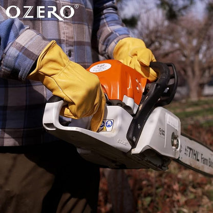 OZERO Gardening Work Gloves Men,1 Pair Insulated Heavy Duty Cut Resistant Thorn Proof Leather Cowhide Mens Women Mechanic Garden Gloves for Driving Welding-Large