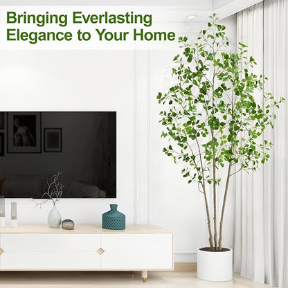 7ft Artificial Ficus Tree with Heart-Shaped Leaves - Lush & Full Branches, 84" Tall Luxurious Faux Heart-Leaf Ficus Tree, Perfect for Modern Home & Office Decor, Natural Look